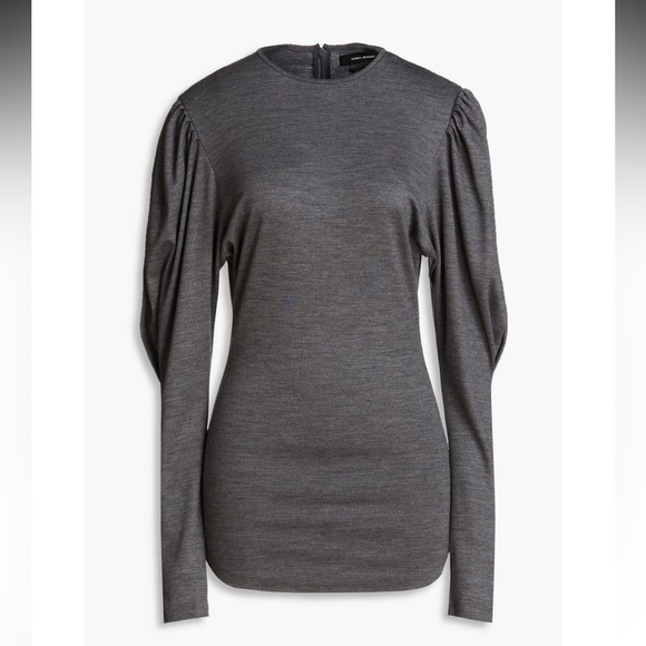 ISABEL MARANT: Gathered Sleeve Wool Jersey Top - Picture 1 of 8